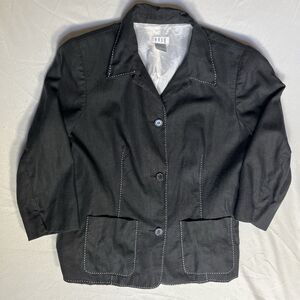 VTG Betu Women's Black Linen Jacket, Size 6,  Button Up, 3/4 Sleeve, Stitched